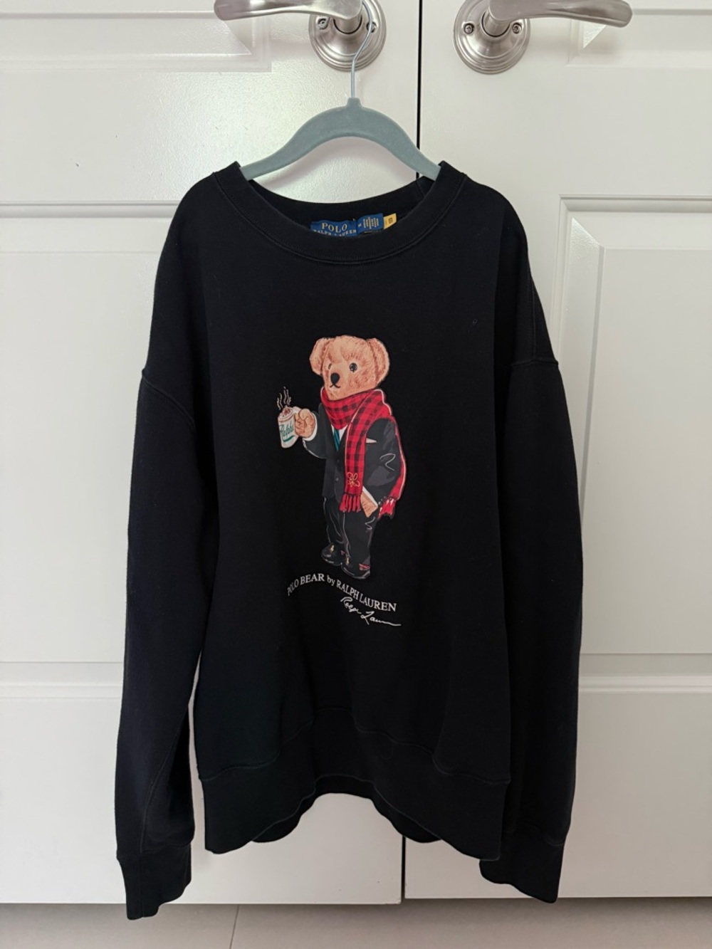 Ralph Lauren Black Crewneck Sweater with Bear Graphic